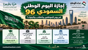 إجازة اليوم الوطني السعودي 96.. كم يوم للموظفين والطلاب والبنوك؟