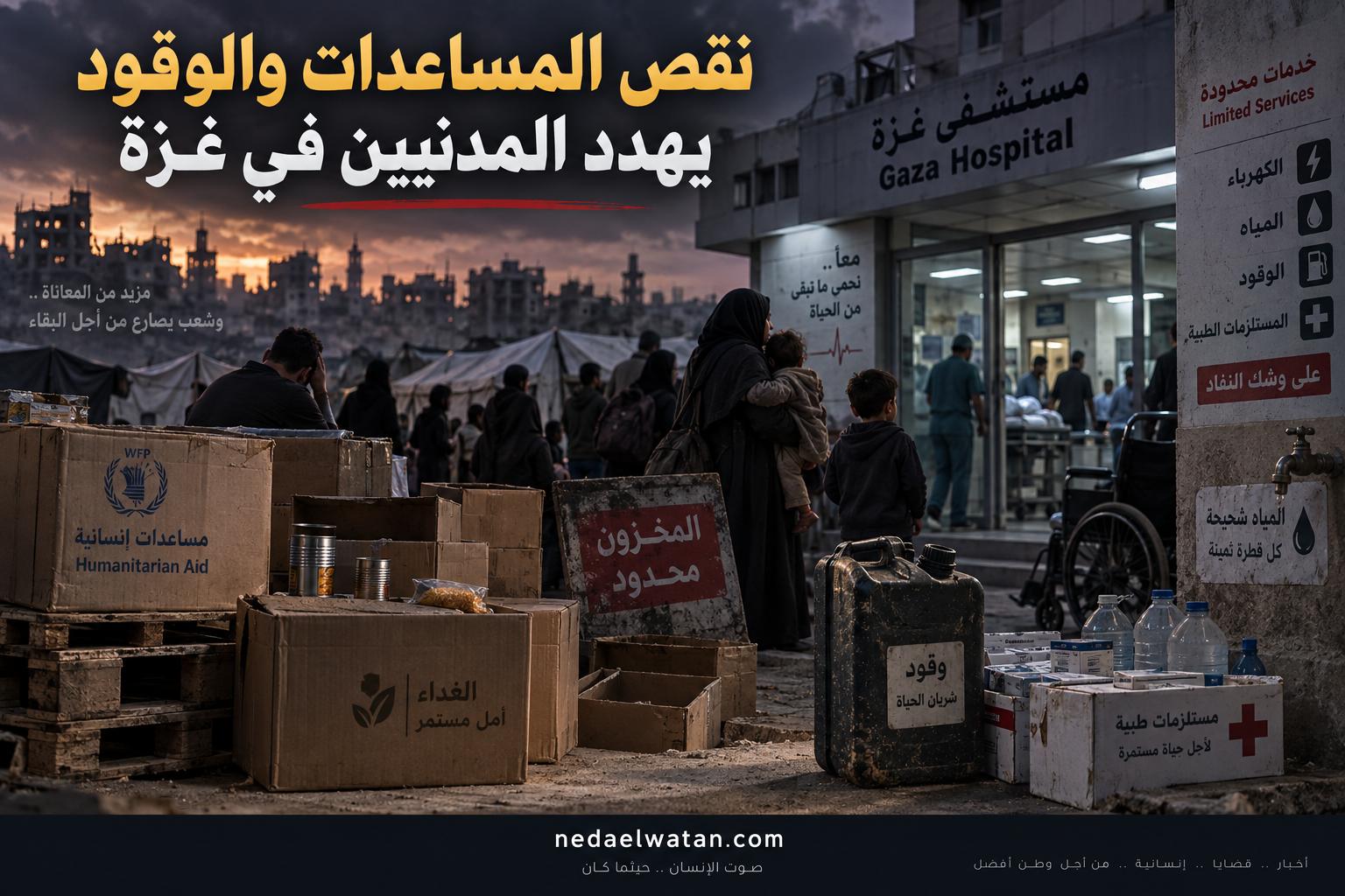 مركز الإنسان يحذر من نقص المساعدات والوقود في غزة