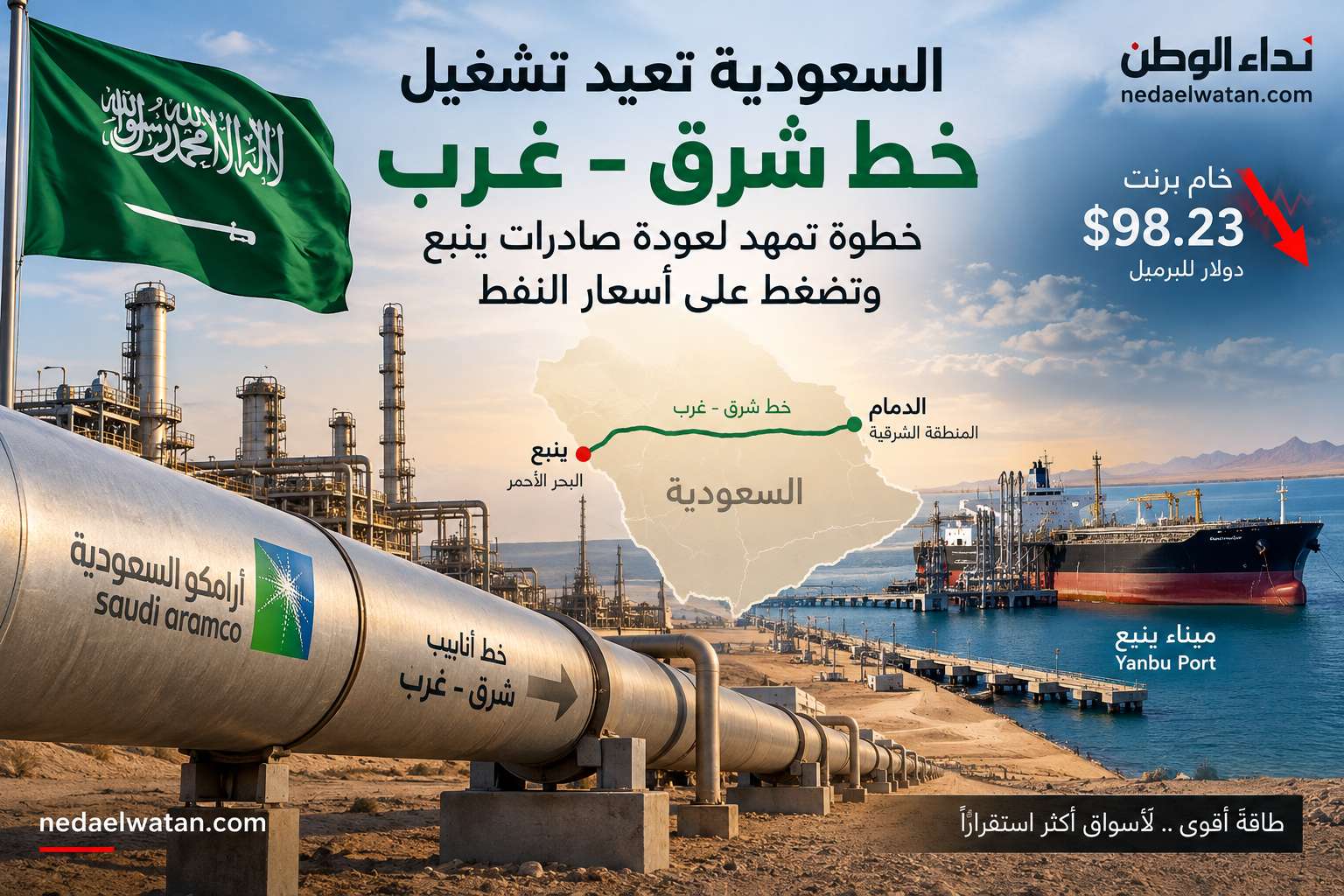 السعودية تعيد تشغيل خط شرق–غرب وتمهد لعودة صادرات ينبع