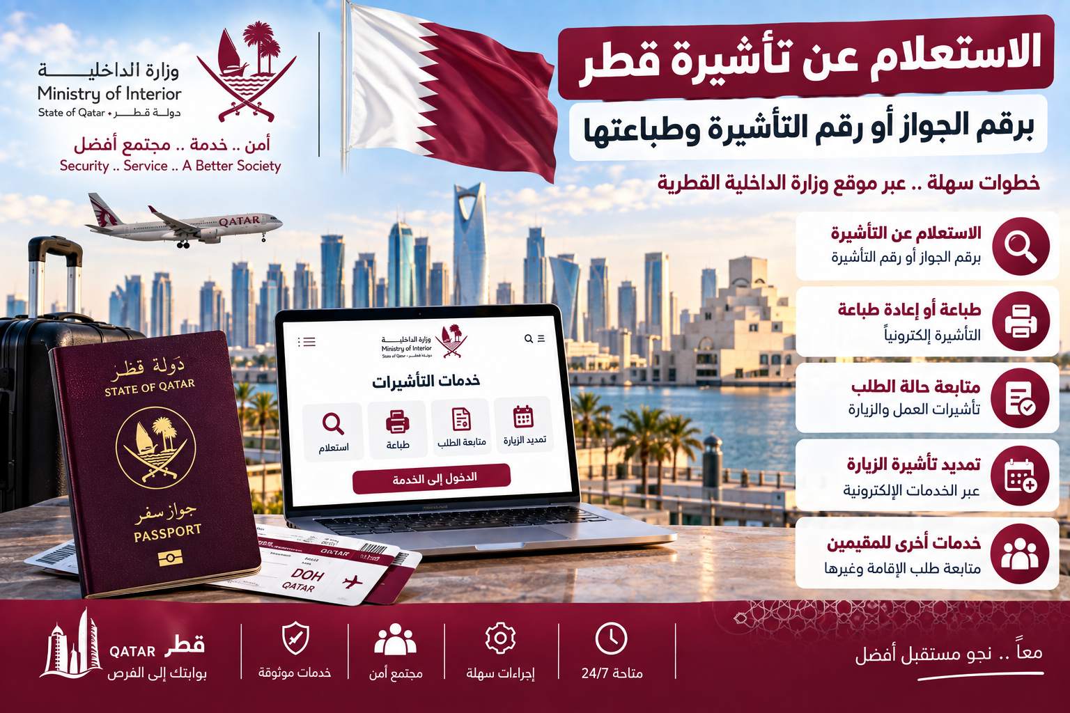 الاستعلام عن تأشيرة قطر برقم الجواز أو رقم التأشيرة وطباعتها