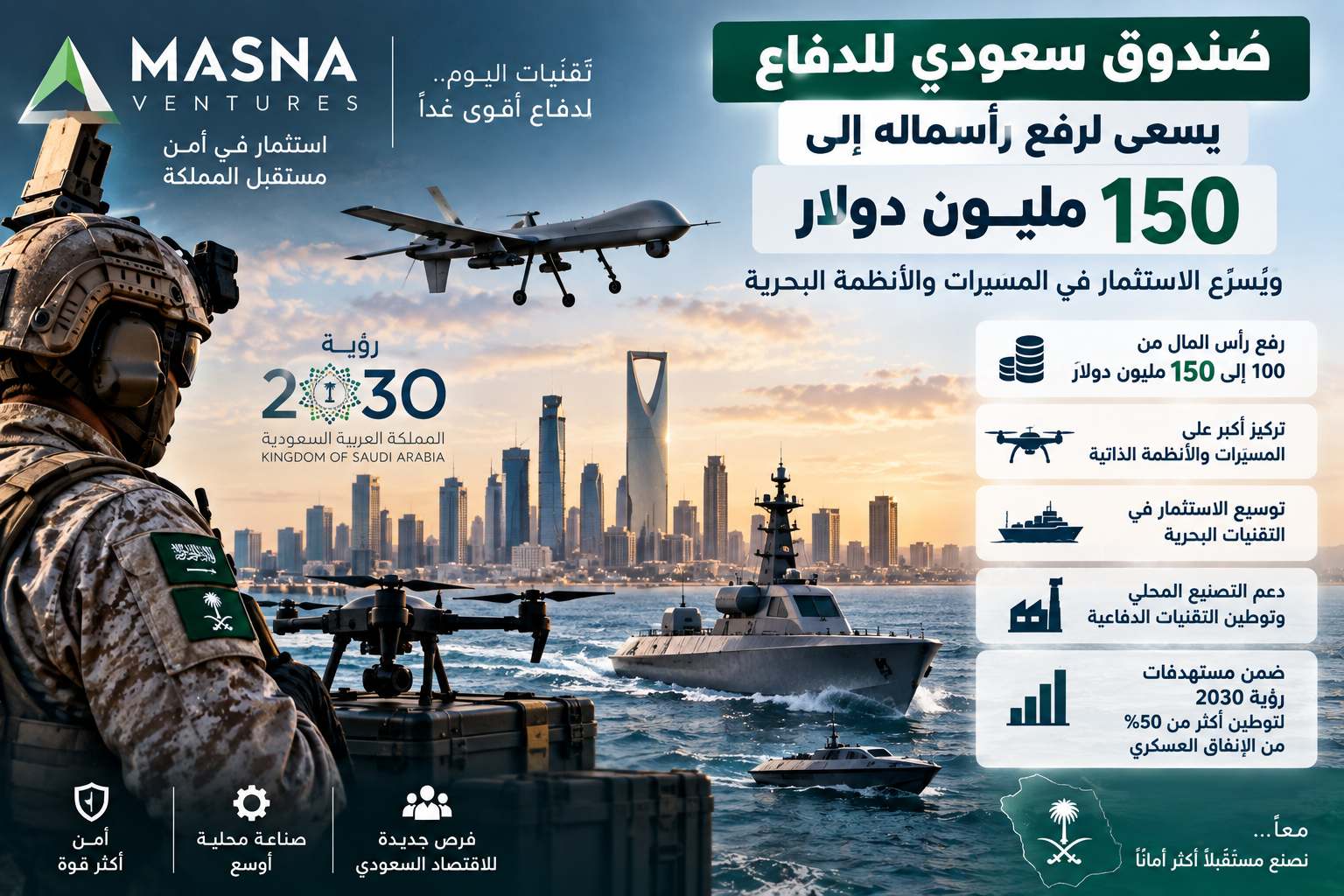 صندوق سعودي للدفاع يسعى لرفع رأسماله إلى 150 مليون دولار