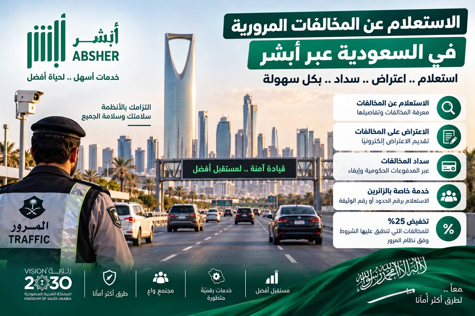الاستعلام عن المخالفات المرورية والاعتراض والسداد عبر أبشر