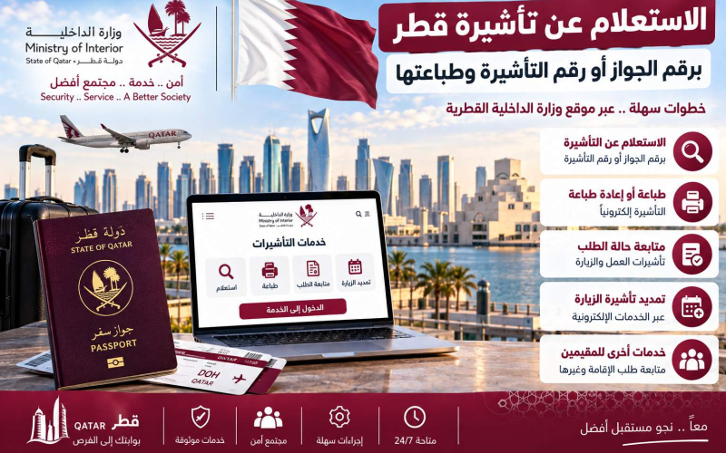 الاستعلام عن تأشيرة قطر برقم الجواز أو رقم التأشيرة وطباعتها