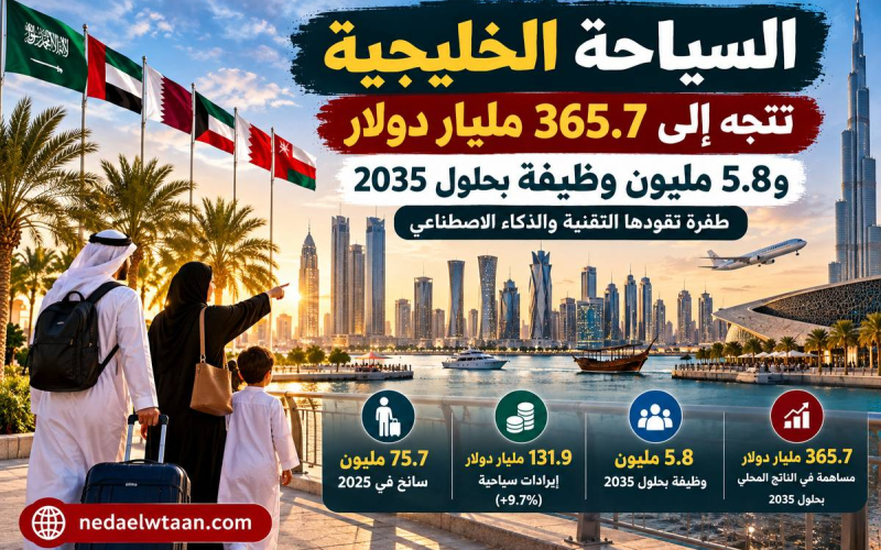 السياحة الخليجية تتجه إلى 365.7 مليار دولار و5.8 مليون وظيفة.. طفرة تقودها التقنية والذكاء الاصطناعي