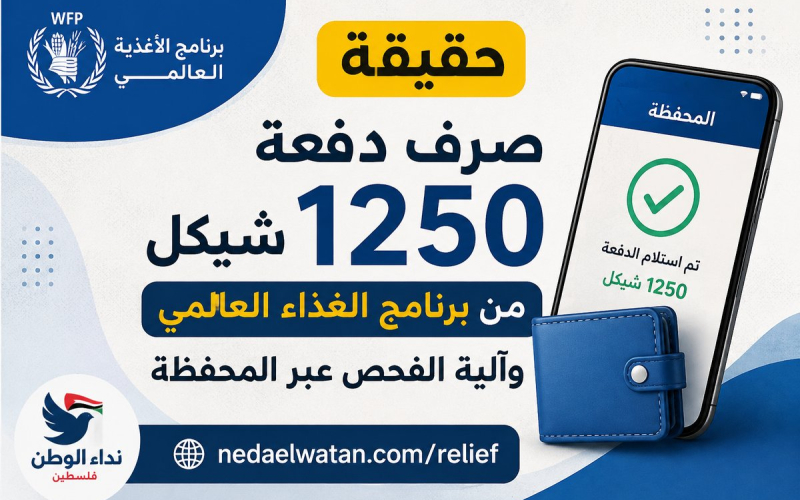 حقيقة صرف دفعة 1250 شيكل من برنامج الغذاء العالمي وآلية الفحص عبر المحفظة