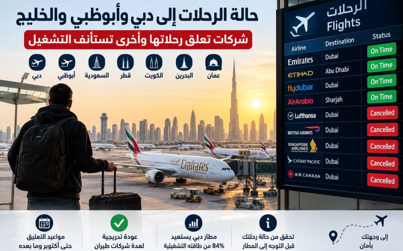 حالة الرحلات إلى دبي وأبوظبي والخليج.. شركات تعلق رحلاتها وأخرى تستأنف التشغيل
