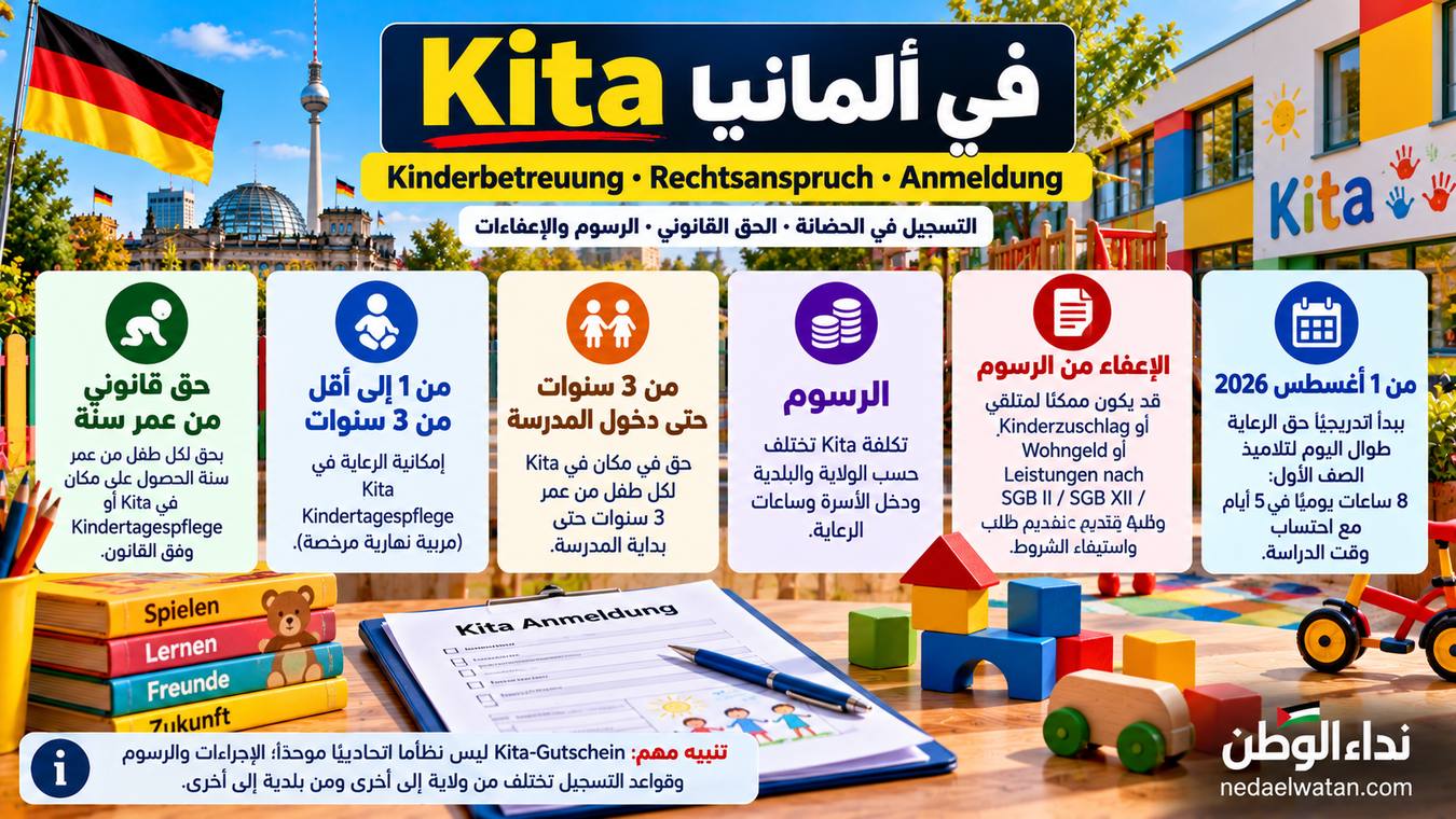 Kita في ألمانيا: الحق القانوني من عمر سنة والتسجيل والرسوم والإعفاءات