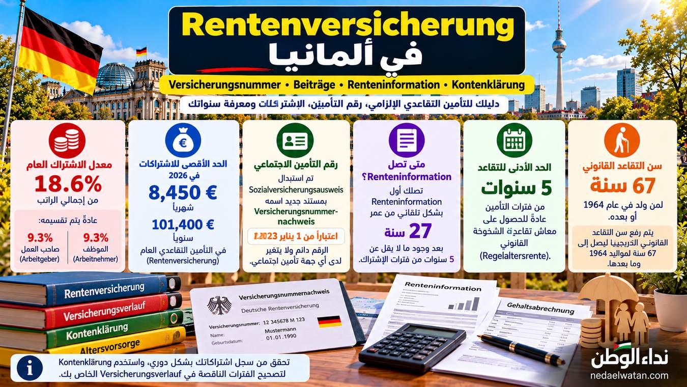Rentenversicherung في ألمانيا: رقم التأمين والاشتراكات وسجل التقاعد وكيف تراجع سنواتك