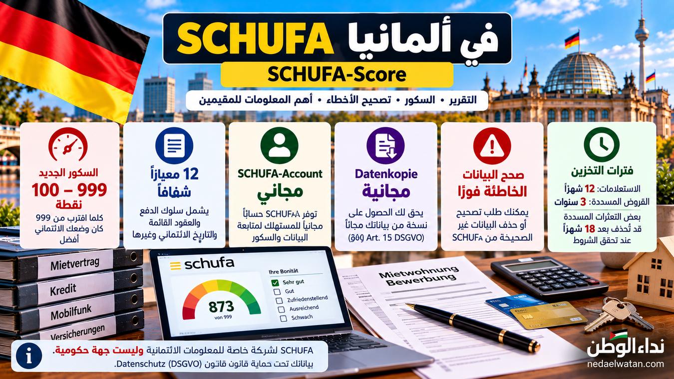 SCHUFA في ألمانيا: التقرير المجاني وScore الجديد من 100 إلى 999 وكيف تصحح الأخطاء