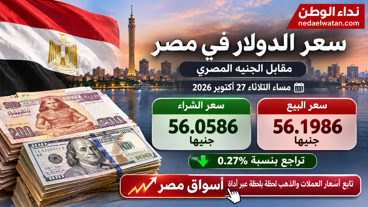 سعر الدولار مقابل الجنيه المصري مساء اليوم الثلاثاء 27 أكتوبر 2026.. تراجع في ختام التعاملات