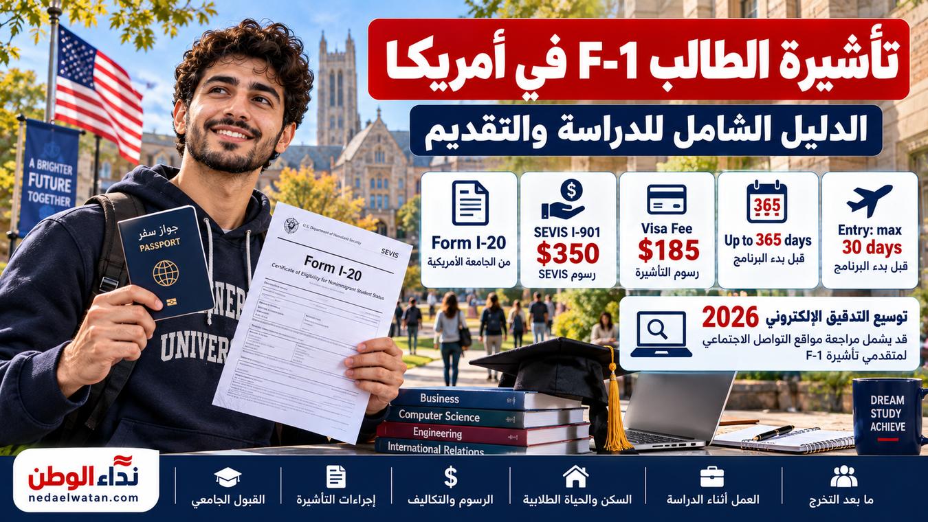 تأشيرة الطالب F-1 في أمريكا: القبول وI-20 وSEVIS والمقابلة والعمل