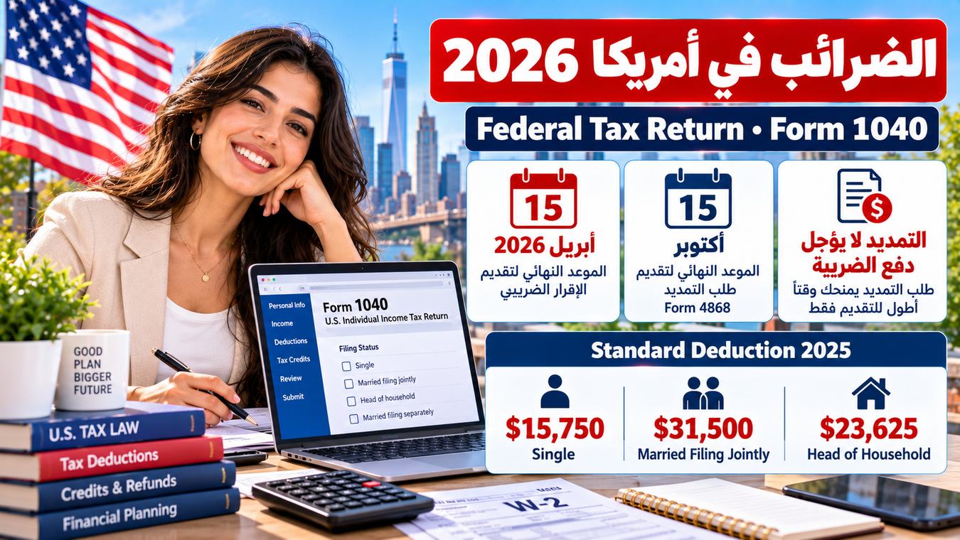 الضرائب في أمريكا 2026: Form 1040 ومن يجب عليه تقديم الإقرار الضريبي؟