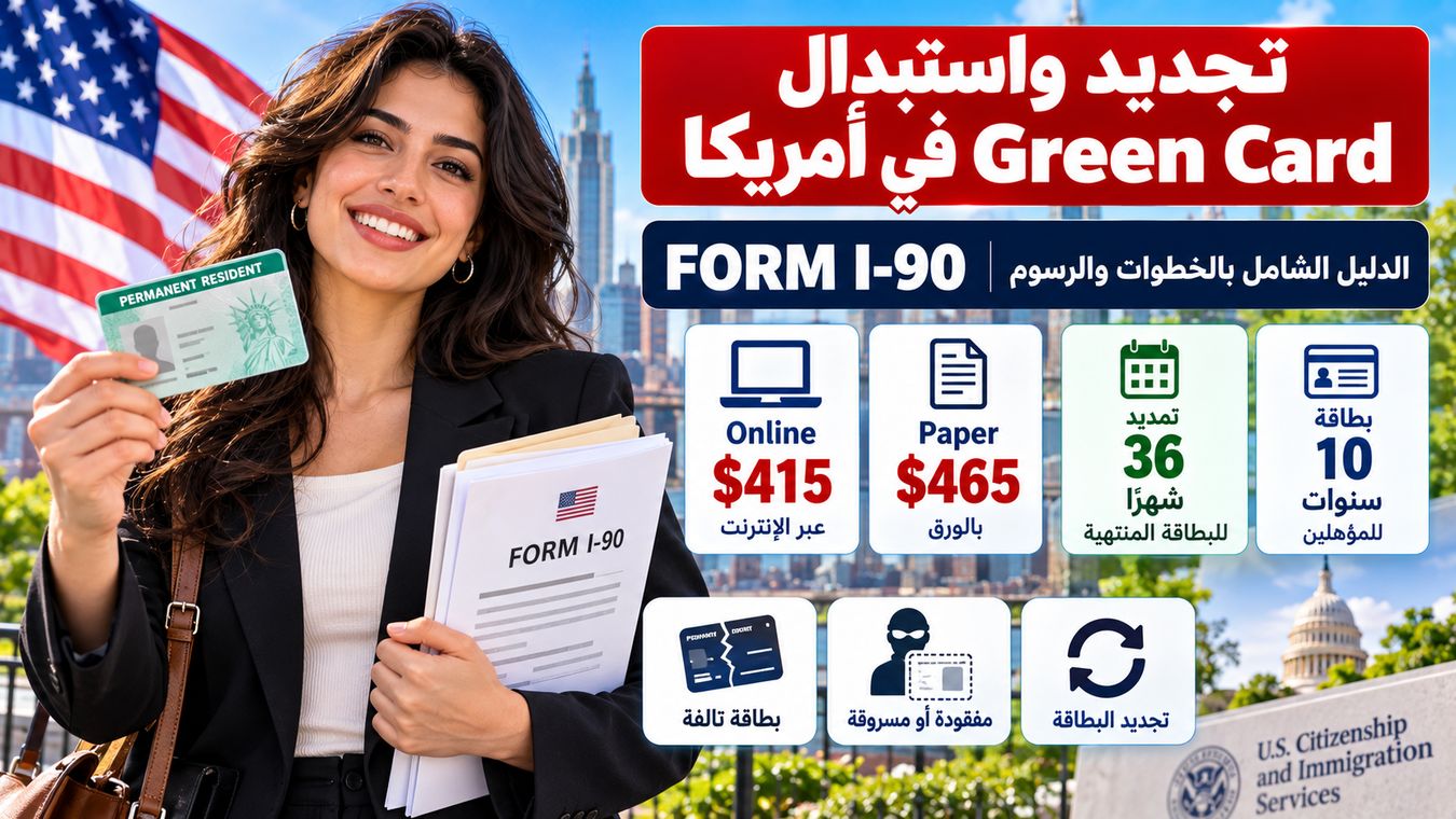 تجديد واستبدال Green Card في أمريكا I-90: الرسوم والبطاقة المفقودة