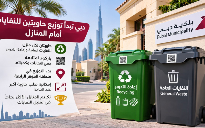 دبي تبدأ توزيع حاويتين للنفايات أمام المنازل بنظام إلكتروني جديد.. ما المناطق المشمولة؟