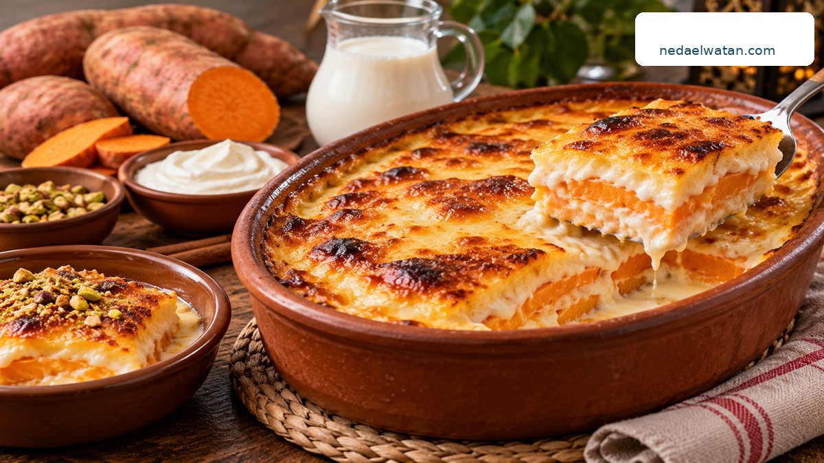 طريقة عمل البطاطا الحلوة باللبن والقشطة في الفرن.. أسرار القوام الكريمي والمقادير المضبوطة