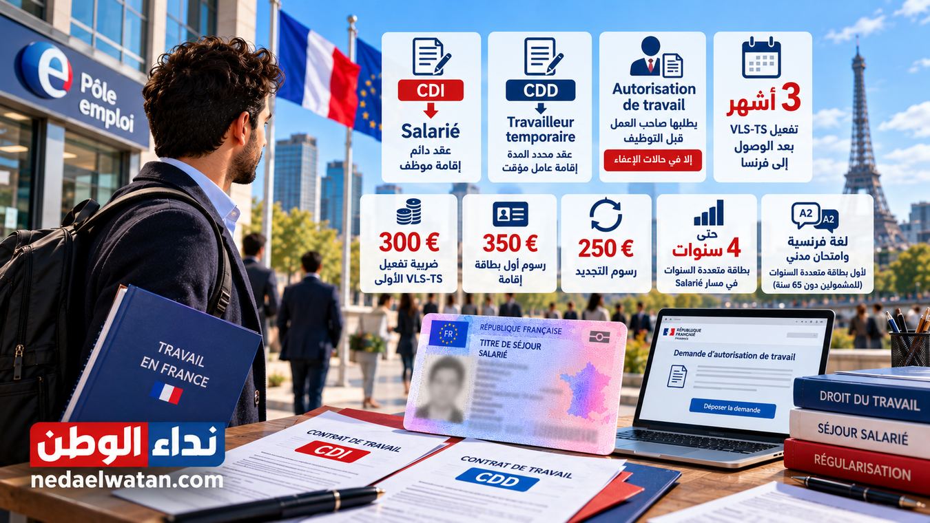 إقامة Salarié وTravailleur temporaire في فرنسا: CDI وCDD وتصريح العمل والتجديد