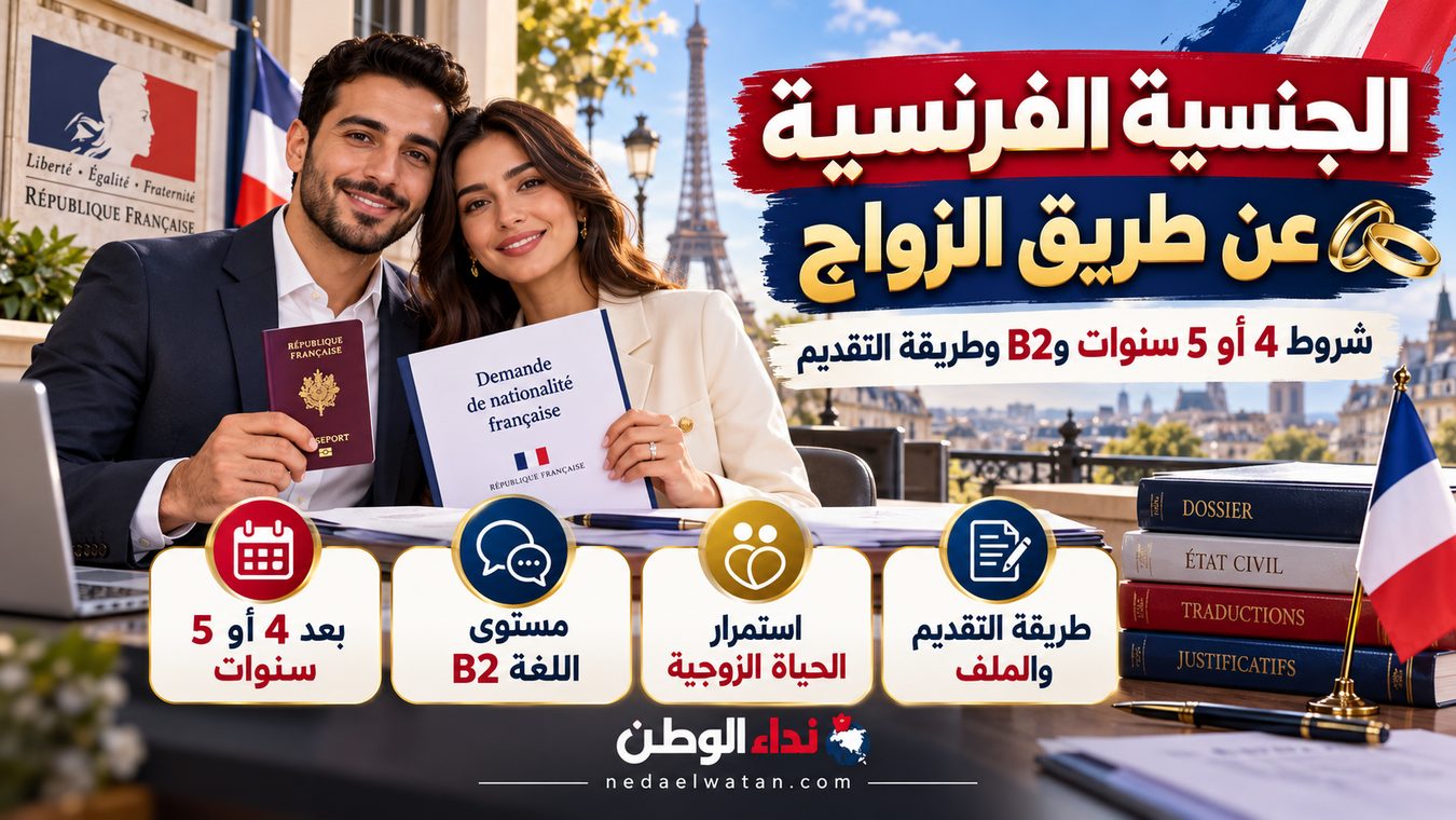 الجنسية الفرنسية عن طريق الزواج: شروط 4 أو 5 سنوات وB2 وطريقة التقديم