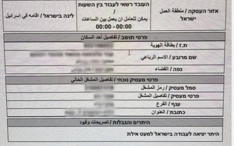 الاعلام العبري : إسرائيل تُصدر أول رخصة عمل رسمية لمواطن من غزة